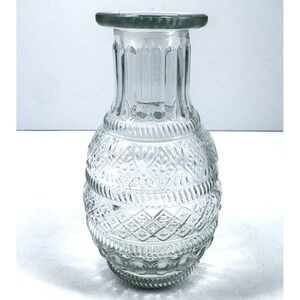Vintage Clear Pressed Glass Bud Vase 5 Inch Diamond Pattern MCM